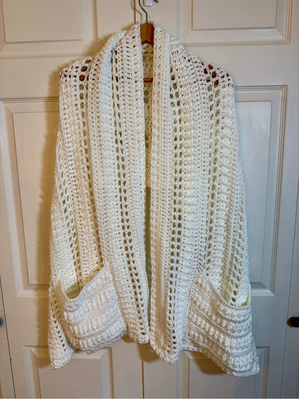 Cream Crochet Pocket Shawl